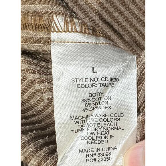 Ci Sono Cropped Jacket Hoodie Size Large Corduroy Taupe Light Brown Chest Pocket - Picture 4 of 7